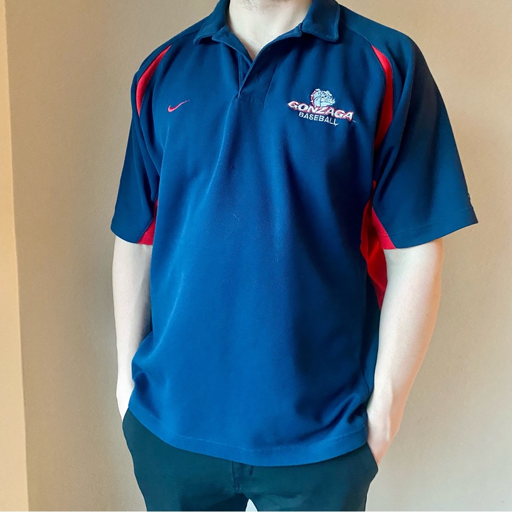 NIKE Gonzaga University Baseball Navy Polo w/ Red Paneling